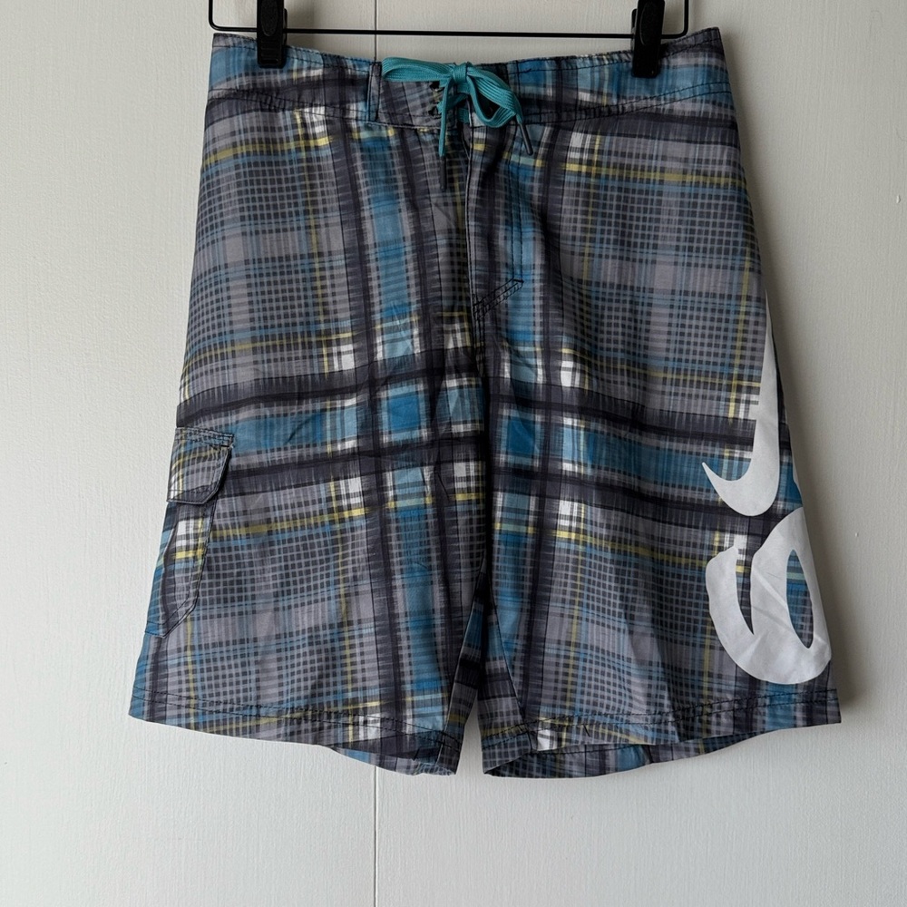 Nike 6.0 Plaid Swim Shorts - Blue, Gray, and Yellow Boys Sz 14 NWT